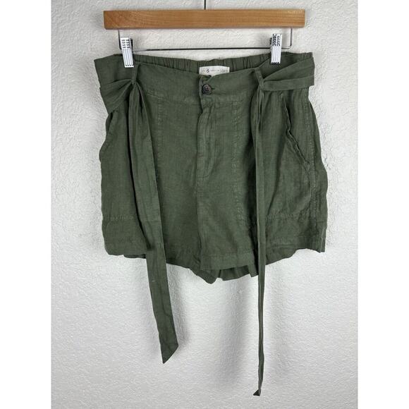 Lou & Grey LOFT Shorts Women's Medium Green Linen Belted Shorts Pockets Beachy - Picture 4 of 11